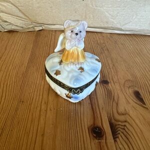 ✨ Angel Bear Porcelain Trinket Box – 3” Wide ✨